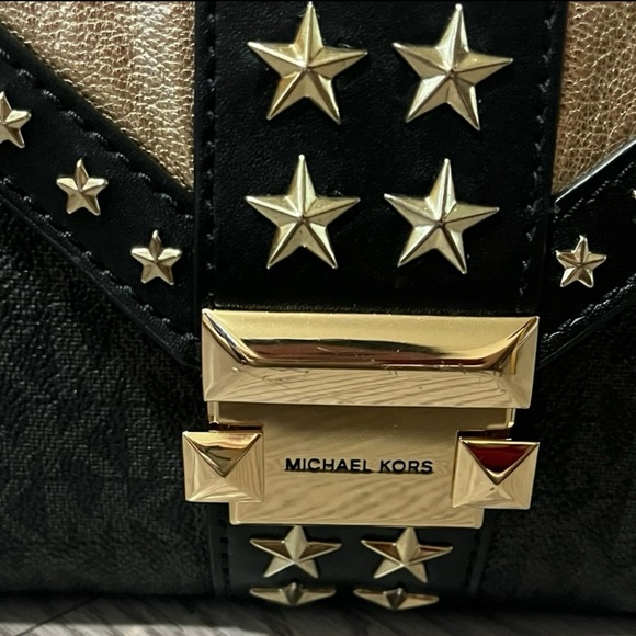 Michael Kors Whitney Large Star Embellished Logo Shoulder Bag, Black & Gold - Picture 8 of 16